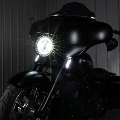 Black Billet Fork Turn and DRL Signals installed on a Street Glide