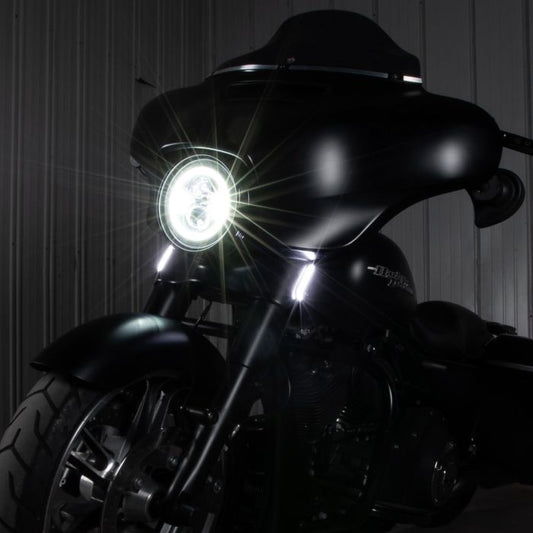 Black Billet Fork Turn and DRL Signals installed on a Street Glide